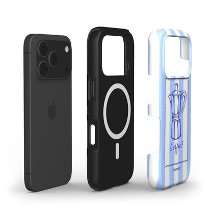 Cawaie Caffè Blue Stripe MagSafe iPhone 17 Pro Case Cute