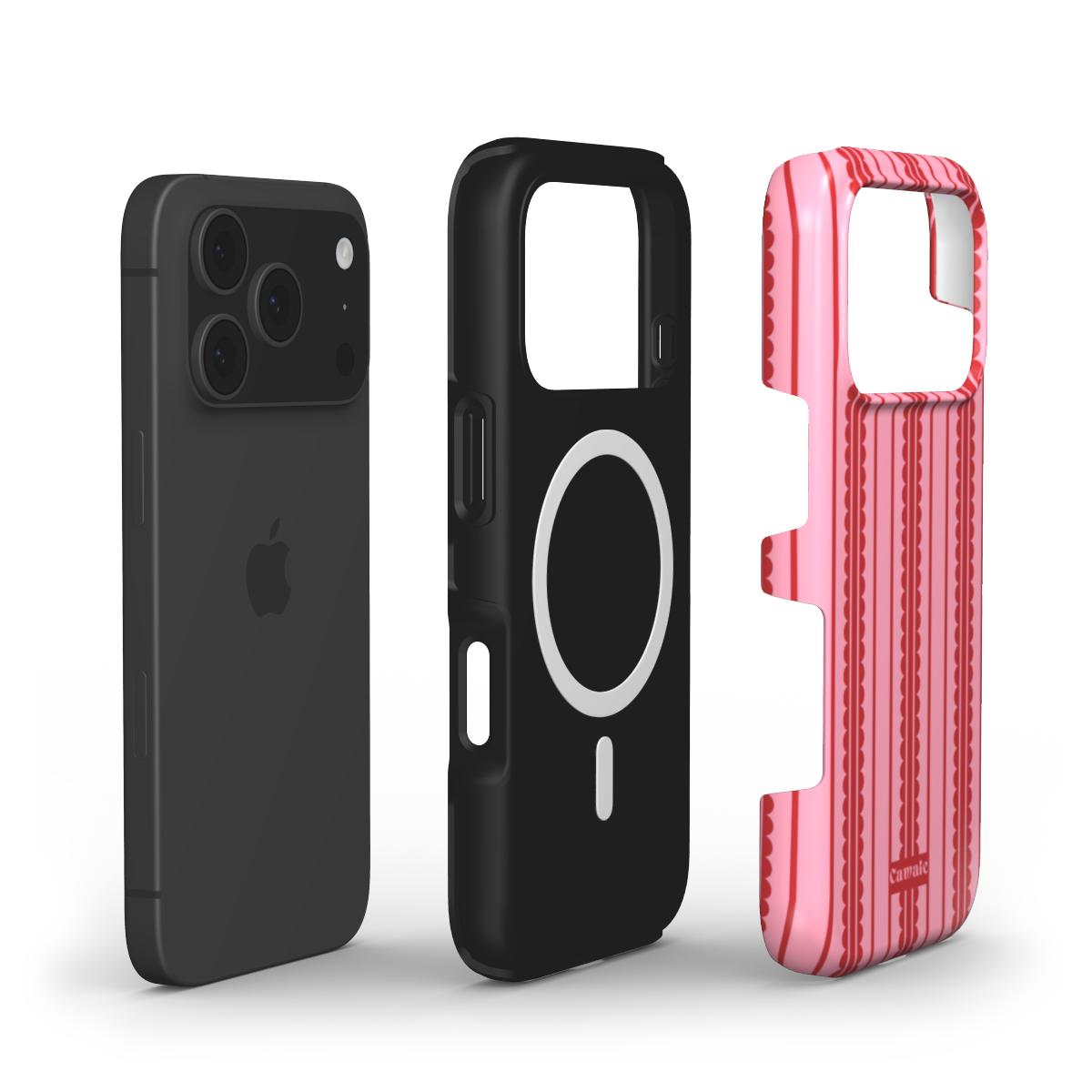 Cawaie Red Pink Stripe MagSafe iPhone 17 Pro Case Scallop